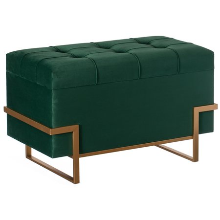 FABULAXE Velvet Storage Ottoman Stool Box with Abstract Golden Legs - Decorative Sitting Bench, Green Large QI003939.GN.L